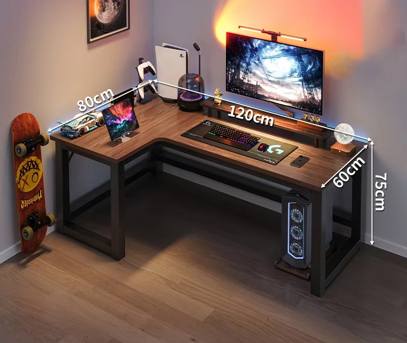 ORANGLES L-Shaped Gaming Desk with PC Storage Shelf | Carbon Fiber / Black Walnut Texture, Optional Accessories, Corner Computer Table for Gamers (Kuwait) - detailed closeup view - illustrating benefits - Image 3 of 6 | created for all | Shop L-Shaped Gaming Desk with PC Storage Shelf | Carbon Fiber / Black Walnut Texture, Optional Accessories, Corner Computer Table for Gamers (Kuwait) North Carolina | Free Shipping ORANGLES