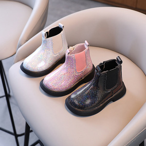 Botas de Moda para Otoño e Invierno, Botas Cortas Planas Brillantes para Niñas, Botas de Princesa con Cremallera Lateral - Product Image 1