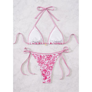 Conjunto de Bikini de 2 Piezas <span class=keywords><strong>para</strong></span> Mujer, Estilo Halter Triangular, Estampado Boho, con Lazos Laterales y Detalles Dorados, <span class=keywords><strong>para</strong></span> Vacaciones de Verano <span class=keywords><strong>en</strong></span> la Playa - Product Image 5