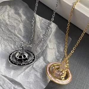 Collier Pendentif Femme Série Galilée, Strass Globe Saturne, Chaîne Bambou, Style Célébrité Internet Empress Dowager - Product Image 1