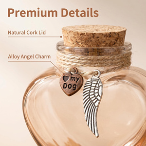Helder glazen handgemaakte DIY hartvormige <span class=keywords><strong>urn</strong></span> voor huisdieren met engelenvleugelbedel voor hondenas - Product Image 3