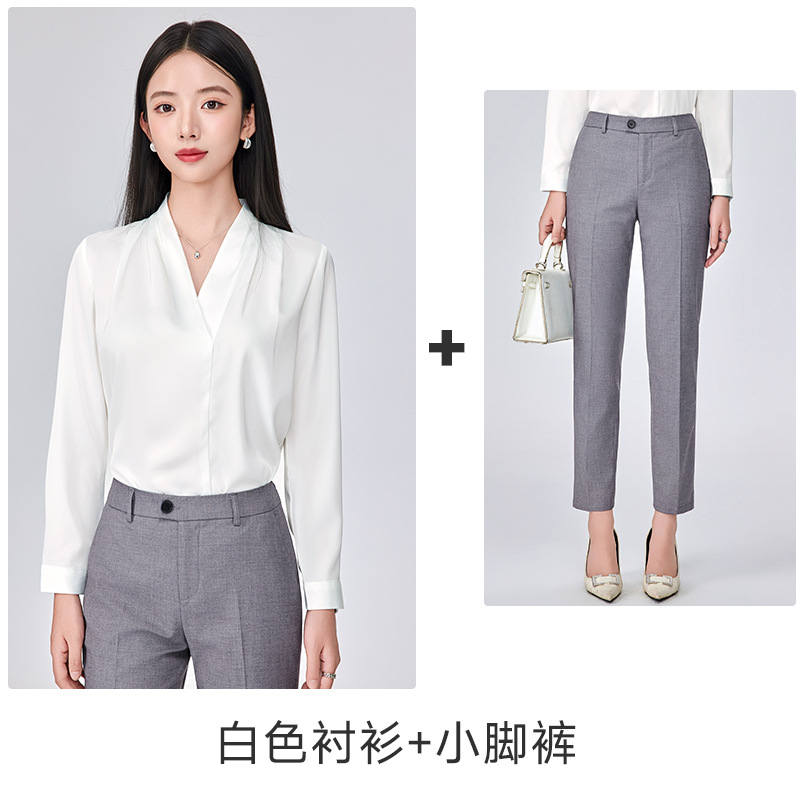 White shirt B277, gray skinny jeans