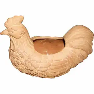 Vaso de planta de animais tuscan, plantador de galinhas de terracota