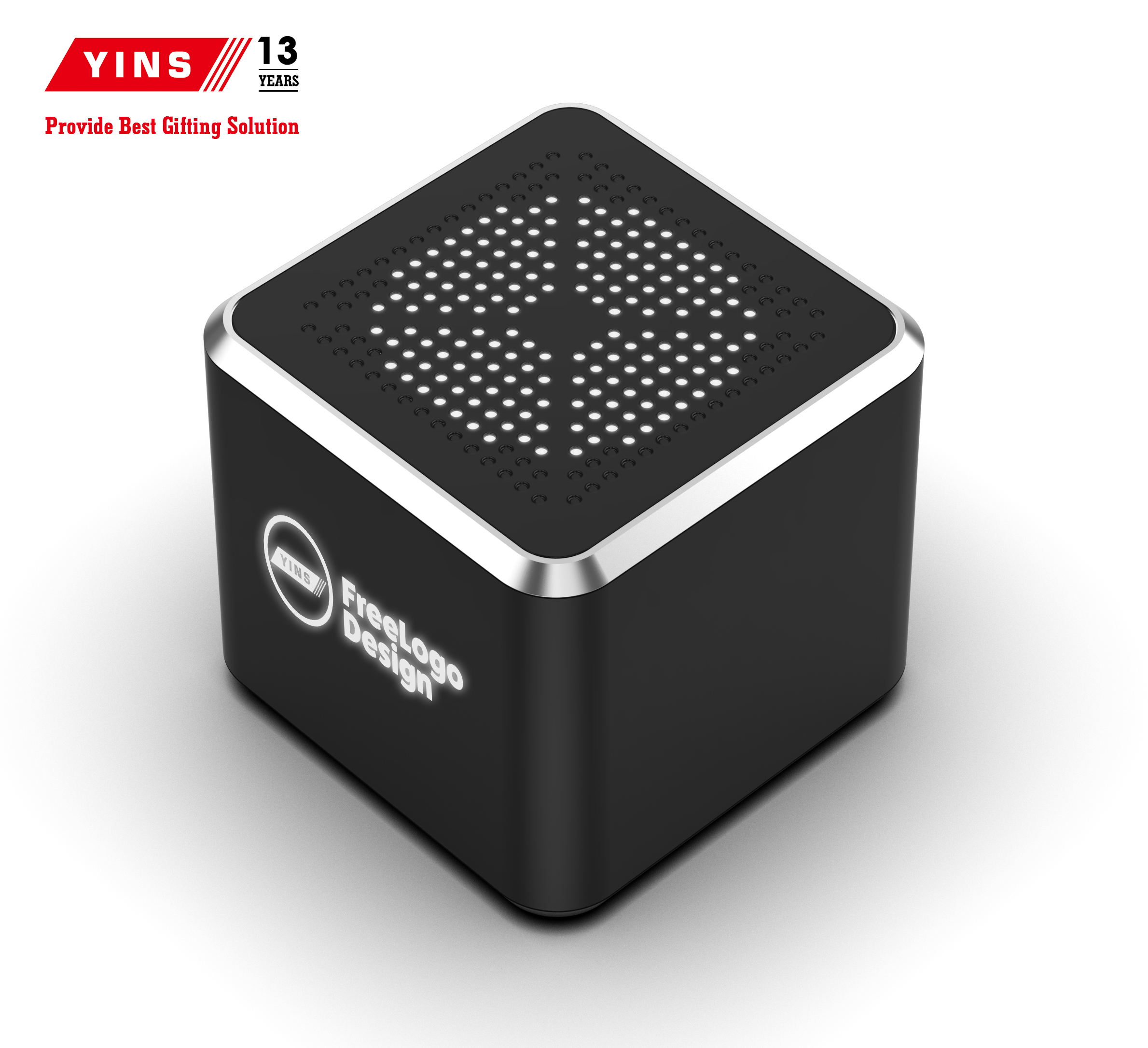 Haut-parleur noir + Logo lumineux LED blanc