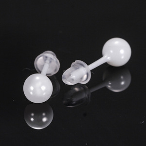 Ceramic Stud Earrings 8mm <b>Round</b> Ball Shape Pink Color Stainless Steel <b>Post</b> Fashionable Minimalist Design Student Friendly - Product Image 2