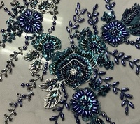 Tissu en dentelle de tulle brodé de sequins lourds à la main, best-seller, pour robes de mariée, bleu marine, 100% polyester, fil métallique