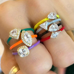Gemnel New Design Bijoux en argent 925 Multi arc-en-ciel Couleur émail Orange Marquise Bague de mariage pour femme - Product Image 4