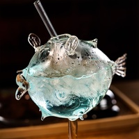 Verre à cocktail fantaisie en forme de poisson-bouffant, multifonctionnel, 8 oz, pour bar, avec paille