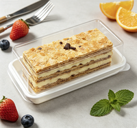 Boîte à dessert rectangulaire transparente en PET de qualité alimentaire, base antidérapante blanche, conteneur en plastique jetable pour gâteau Napoléon
