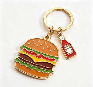 Porte-clés en métal émaillé personnalisé en forme de burger, en alliage de zinc, souvenir alimentaire, pendentif pour cadeau promotionnel - Product Image 1