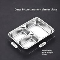 Plateau de service rectangulaire en acier inoxydable 304, moderne et minimaliste, à trois compartiments, pour restaurant, hôtel, école, restauration