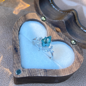 Anelli da Donna in <span class=keywords><strong>Argento</strong></span> Sterling 925 Originale con Agata Muschiata Naturale Incastonata a Griffe, Design a <span class=keywords><strong>Cuore</strong></span>, Placcati in Rodio - Product Image 5
