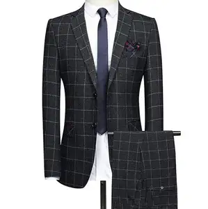 Custom high quality vest pant blazer business formal suit wedding plaid coat blazer suit