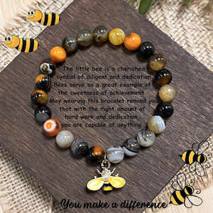 Pulsera de piedra de ágata de abejorro natural con colgante de abejorro-Joyería de chakra sacro para vitalidad y resistencia - Product Image 1