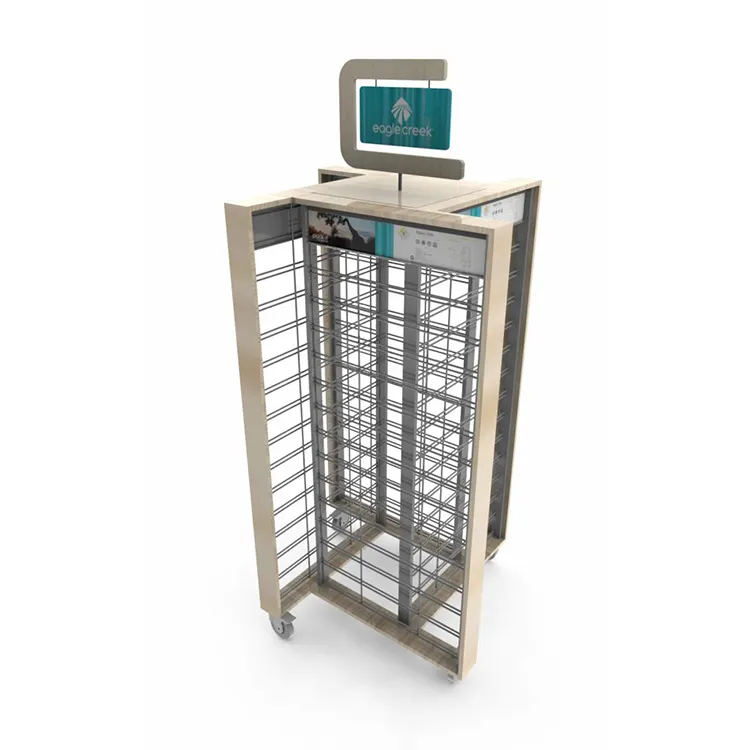 Outdoor Jacket Clothing Display Stand 2-Tier Shelves Floor Standing Metal Wood Easy Assembly Carton Packed for Fashion Stores