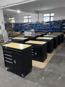 เครื่องมือกลิ้งโลหะสีดำ5ลิ้นชักรถเข็นตู้เก็บของเครื่องมือโรงรถเครื่องมือตู้เก็บของทำจากไม้ด้านบนผิวด้าน - Product Image 5