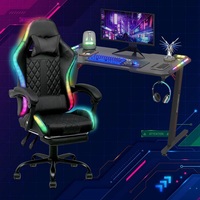 Acheter Grand fauteuil de jeu électrique LED debout en métal noir Ensemble de chaise de jeu pour ordinateur portable PC RGB Racing Gaming Desk With Chair Combo