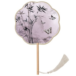 Abanico redondo, abanico antiguo, abanico de baile de verano semitransparente con mango largo para niños, disfraz antiguo para niñas Hanfu cheongsam - Product Image 3