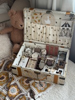 Boîte de rangement vintage en tissu rayé à motifs floraux pour jouets d'enfants, bijoux, bibelots, valise de voyage, coffre, photos personnalisées de bébé, souvenirs, emballage