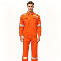 Combinaison de travail en coton à taille élastique, deux pièces, orange, ignifuge, veste de sécurité, pantalon cargo, plusieurs poches pour outils, industrielle