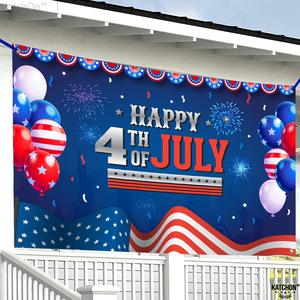 <span class=keywords><strong>Feliz</strong></span> 4 de Julio fiesta al aire libre ambiente de fiesta Establecer banderas Decoración de pared tela de fondo para el Día Nacional Día Conmemorativo - Product Image 2