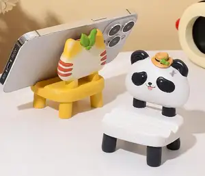 树脂工艺品卡通熊猫椅手机支架便携式桌面支架凳子手机支架