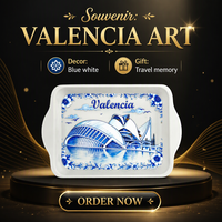 Plateau de rangement pour vaisselle de cuisine en mélamine bleu et blanc Valencia, type sur pied