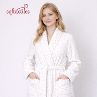 Peignoir de luxe rose à imprimé floral en peluche pour femme, à manches courtes ou longues, doux et chaud en polaire, avec poches, idéal pour l'hiver et le spa