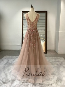 ASA-0074 Sexy V-Ausschnitt Staubiges Rosa Kristall Abendkleider Ballkleid - Product Image 2