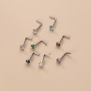 Anillos de Nariz Hipoalergénicos Chapados en Oro de 14K, Piercing de Labio Labret con Zirconia Cúbica en Forma de L, Acero Inoxidable Quirúrgico de Calibre 20 - Product Image 5
