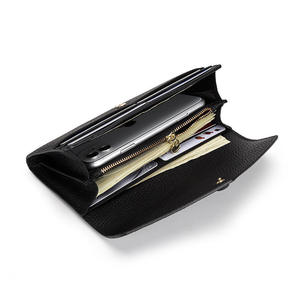 Portefeuille long en cuir de vachette pour femme, grande capacité, en cuir de vache véritable, pochette fine, porte-téléphone - Product Image 3