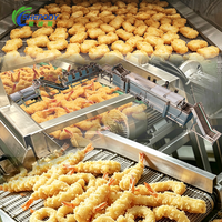 Chaîne de production de friture à bande transporteuse grande capacité Shepody pour viande, crevettes, tempura, petit poisson jaune, machine à friture continue