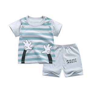 Vêtements d'intérieur en coton pour enfants, motif dessin animé, vente en gros, ensemble de jogging uni pour enfants, pyjama d'été à manches courtes pour enfants - Product Image 5