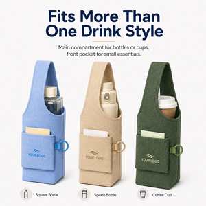 SHINY Porte-bouteille pliable en toile avec logo personnalisé, pochette portable pour bouteille d'eau avec poche pour les voyages en extérieur, OEM, faible MOQ - Product Image 5
