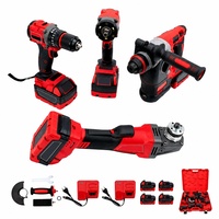 Ensemble d'outils électriques sans fil 21V 4 en 1, marteau perforateur, meuleuse d'angle, perceuse sans fil, clé à chocs, batterie lithium-ion, kit d'outils électriques