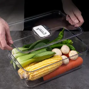 Vendita all'ingrosso scatola di 7.5l-5L frigorifero scatola per frutta e verdura trasparente con coperchio, maniglia, cestello portaoggetti in plastica impilabile scatola di conservazione fresca