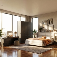 Ensemble de chambre à coucher au design moderne, lit double, armoire Shaker avec table de chevet, meubles de rangement en bois pour projets - Prix de gros