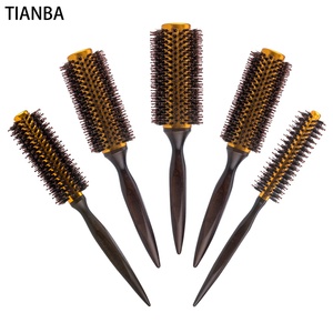 <span class=keywords><strong>Brosse</strong></span> <span class=keywords><strong>ronde</strong></span> professionnelle en bois antique pour salon, avec poils de sanglier et <span class=keywords><strong>nylon</strong></span>, manche en bois - Product Image 2