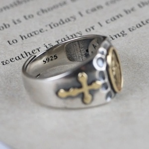 Anillo Cruzado Dorado de Plata de Ley S925 con Acabado Vintage de BOCAI para Hombre y Mujer, con Diamantes Naturales Martillados de María, Ideal para Fiestas - Product Image 5