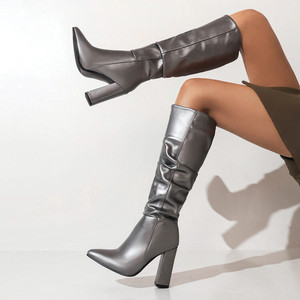 Bottines hautes pour femme, couleur brillante, luxe, semelle épaisse, bottes d'automne pour femmes - Product Image 2