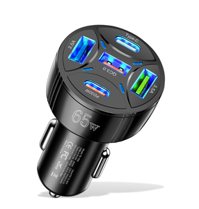 محول شاحن سيارة 5 في 1 65 واط ولاعة سجائر عالية الطاقة محول PD شاحن سيارة سريع للهاتف المحمول - Product Image 1