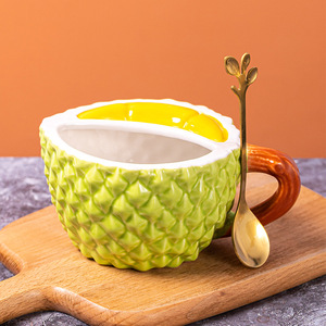16oz Gift Box Gold Pillow Durian Modern Cartoon Fruit Cup Embossed Girl Couple Ceramic <b>Coffee</b> <b>Mugs</b> - Product Image 4