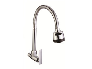 Rubinetto da cucina di qualità di fabbrica a prova di schizzi in ottone cromato per acqua fredda montate da cucina con beccuccio flessibile - Product Image 4