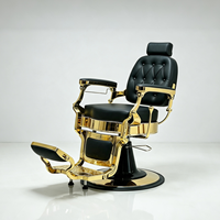 Fauteuil de Barbier Capitonnée Dorée Hydraulique Pivotante et Inclinable pour Salon de Coiffure, Coupe de Cheveux, Rasage de Barbe et Soins – Mobilier de Salon