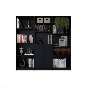 <b>Black</b> 3 Piece <b>Bookcase</b> Set Modern Minimalist Living Room Furniture MDF Wood Cubby Shelf With Back Freestanding Home Decor - Product Image 1