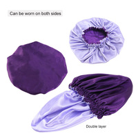 Bonnet de nuit pour femme en satin de polyester double couche, tissé, élastique, extra large, lavable, anti-chaleur, vente en gros OEM