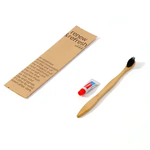 Custom logo Kraft Paper Bags Eco Biodegradable Natural Bamboo Hotel Toothbrush