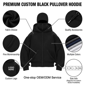 Sudaderas con capucha personalizadas de alta calidad con logo, de moda, de forro polar, con máscara de esquí, para hombre, estilo urbano, con cremallera completa y máscara integrada - Product Image 2