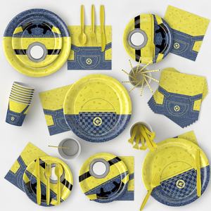 Wholesale Modern Disposable Eco-friendly Baby Shower <strong>Party</strong> Tableware Set with Yellow Paper Plates Cups Cutlery - Product Image 3