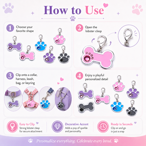 Zinc Alloy Casting Anti-Lost Pet Nameplate Rhinestone Bone Paw <b>ID</b> <b>Tags</b> Engravable Dog Name <b>Tag</b> Lobster Clasp Charms - Product Image 4